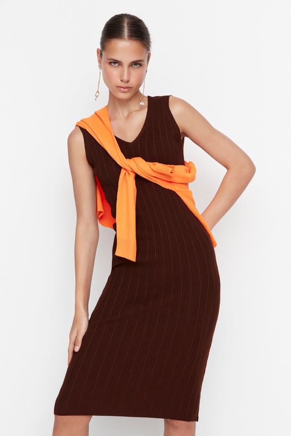 Trendyol Модерен кафяв рокля-пуловер трикотаж костюм