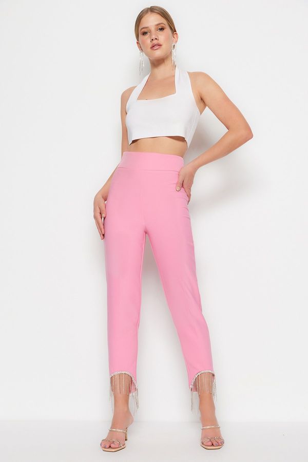 Trendyol Модерен светло розов аксесоар подробни панталони
