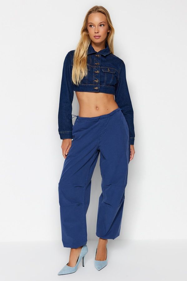 Trendyol Модерен тъмносин пижами Нормална талия парашутен панталон