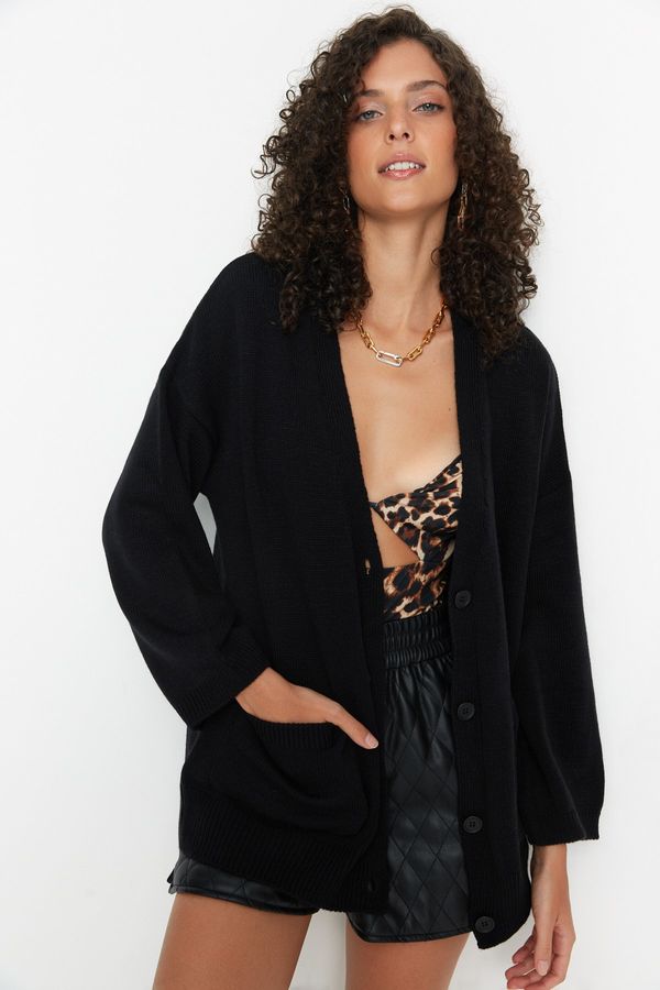 Trendyol Модерна черна плетена жилетка Midi Basic
