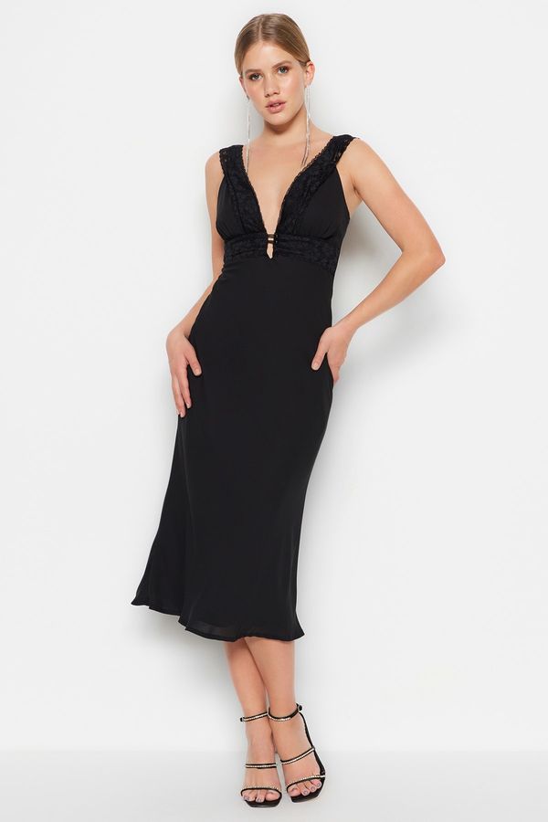 Trendyol Модерна черна подплатена тъкана елегантна вечерна рокля