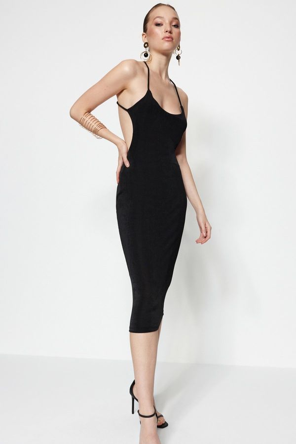 Trendyol Модерна черна вталена плетена елегантна вечерна рокля