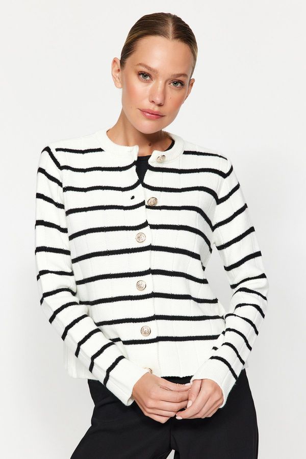 Trendyol Модерна екрю раирана трикотажна жилетка