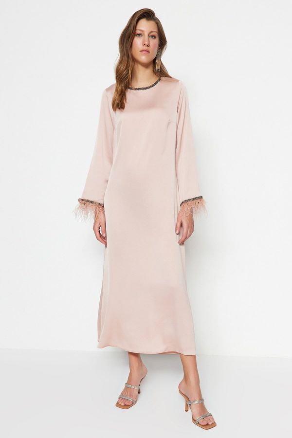 Trendyol Модерна светло розова вечерна рокля с камъни и детайли