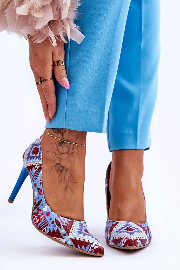 Lewski Shoes Модни кожени обувки на висок ток Lewski Shoes 2659 Синьо-червени