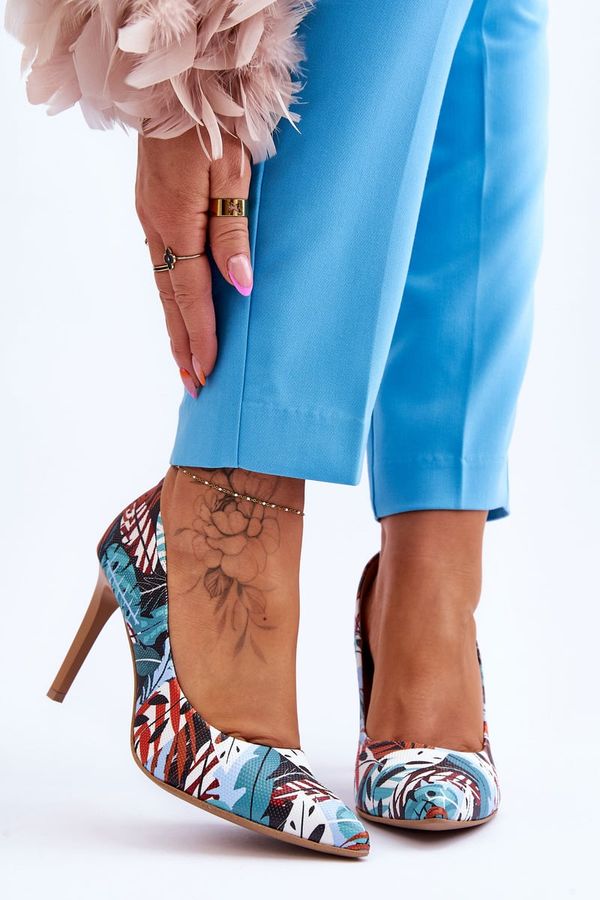 Lewski Shoes Модни кожени обувки на висок ток Lewski Shoes 2659 Зелено-синьо