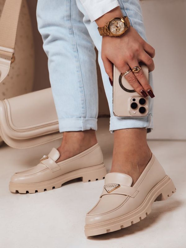 DStreet Mokasyna damskie na płaskiej podeszwie ELEGANCIO beżowe Dstreet