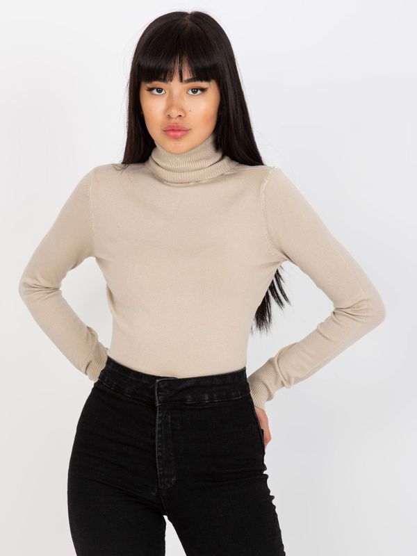 Fashionhunters Monochrome beige turtleneck with long sleeves