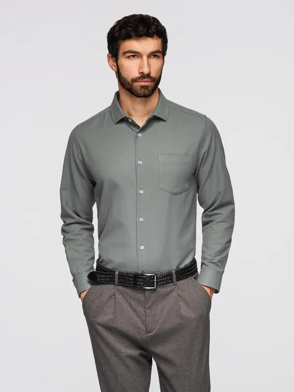 Ombre Мъжка омбре риза с джоб - сива