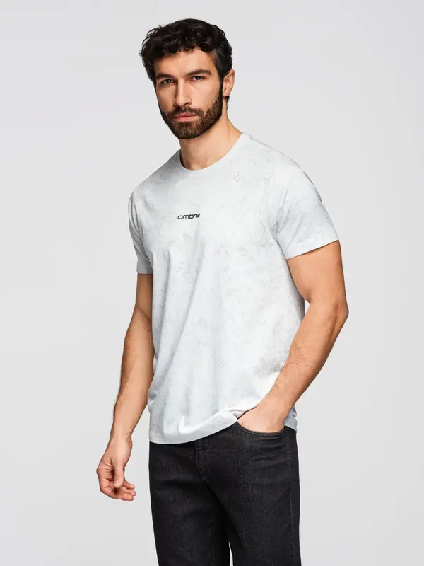Ombre Мъжка памучна тениска с щампа - бяла