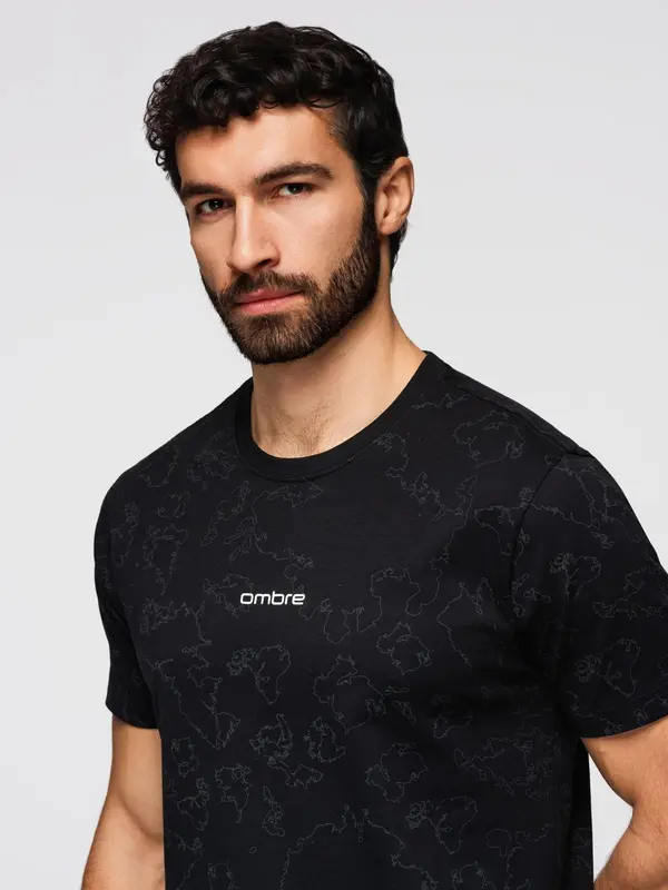 Ombre Мъжка памучна тениска с щампа - черна
