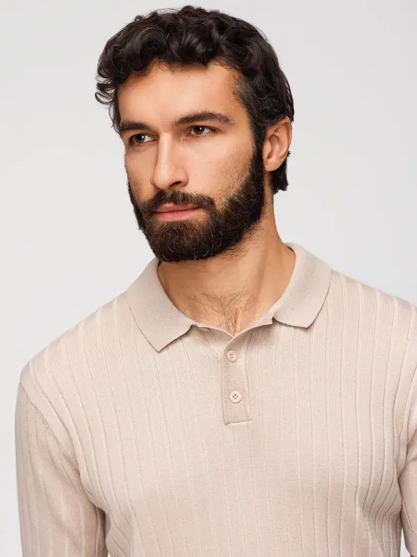Ombre Мъжка поло тениска SLIM FIT от вискоза - бежова