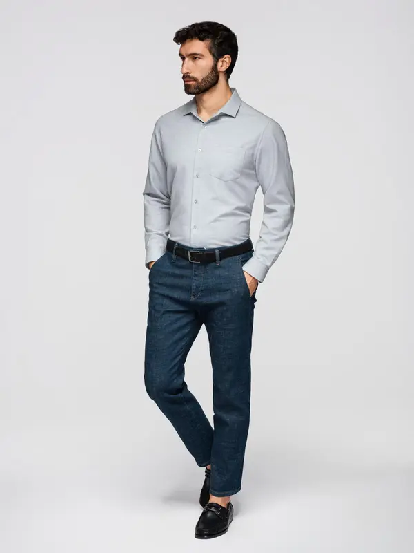 Ombre Мъжка риза Ombre REGULAR FIT с джоб - сива