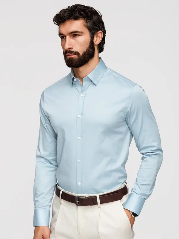 Ombre Мъжка риза slim fit с копринен вид