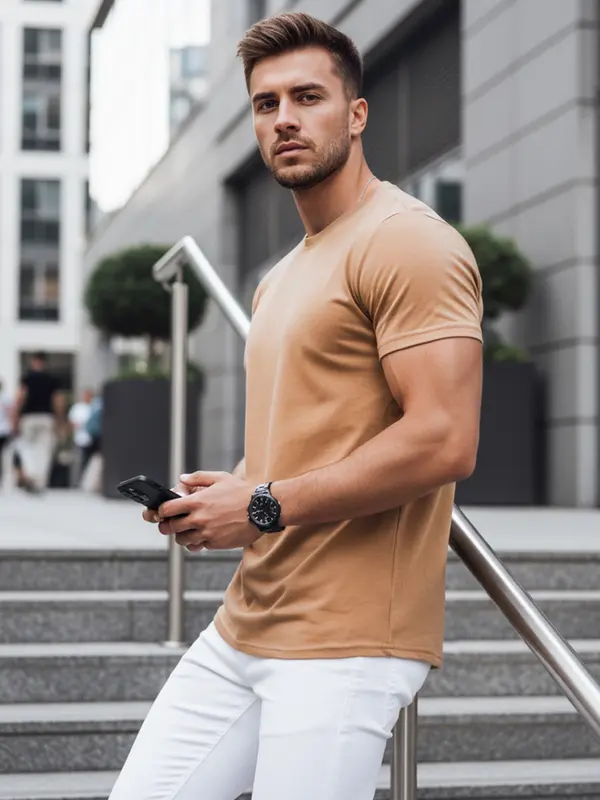 DStreet Мъжка тениска DStreet без щампа, цвят кафе