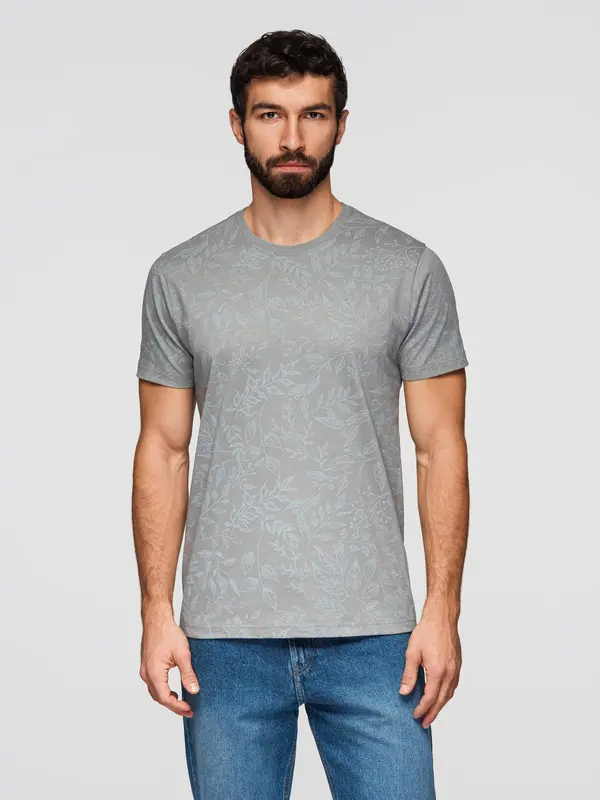 Ombre Мъжка тениска Ombre с флорален принт - сива