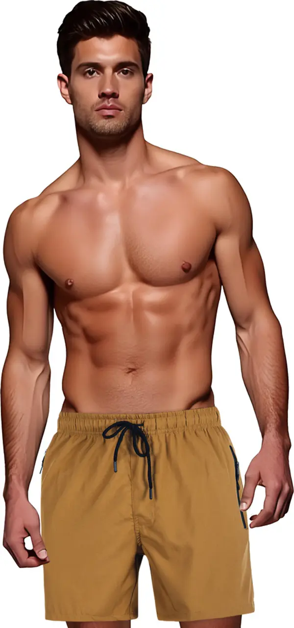 DStreet Мъжки бански шорти в цвят камил