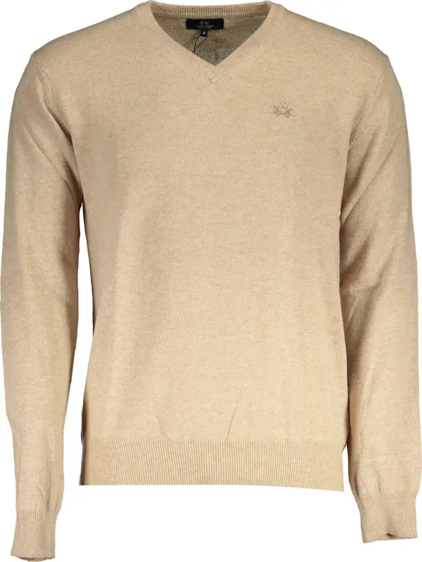 La Martina Мъжки бежов пуловер с V-образно деколте