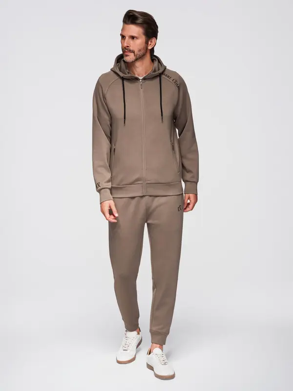 Ombre Мъжки комплект от суичър с качулка и спортен панталон - сив