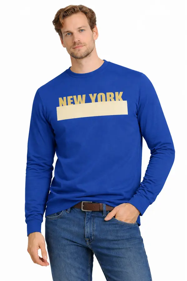 JUMPER Мъжки пуловер с качулка - син