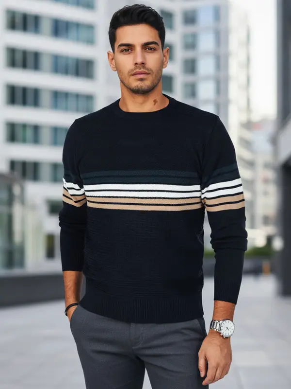 DStreet Мъжки раиран пуловер