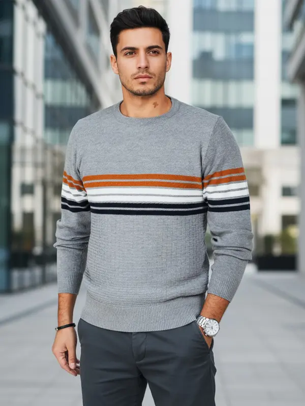 DStreet Мъжки раиран пуловер