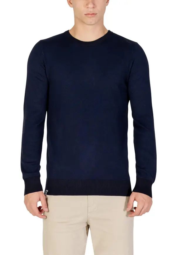 Yos Мъжки син пуловер с кръгло деколте