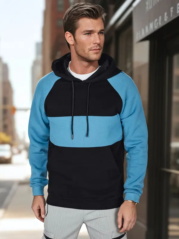 DStreet Мъжки суитшърт с качулка в черно и синьо на райета