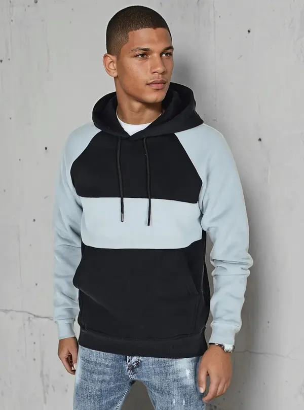 DStreet Мъжки суитшърт с качулка в синьо и черно на райета