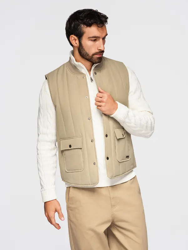 Ombre Мъжки ватиран елек Ombre - бежов