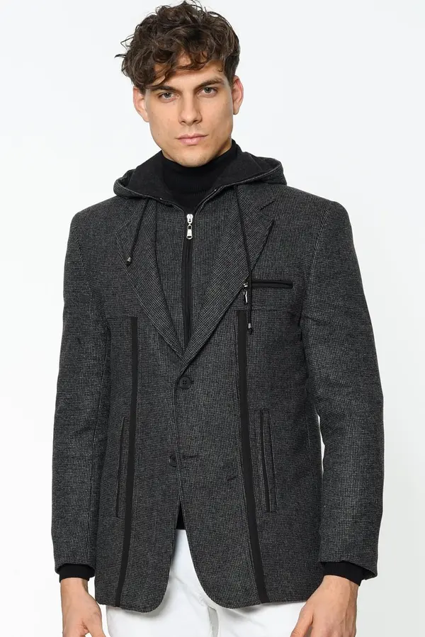 dewberry Мъжко палто с шарка Dewberry, антрацит