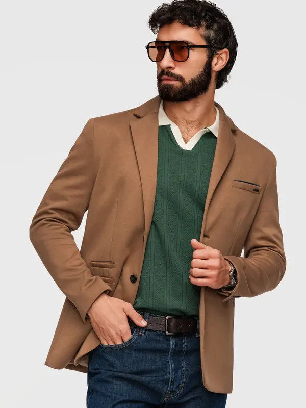 Ombre Мъжко яке SLIM FIT с плетена принтирана материя Ombre