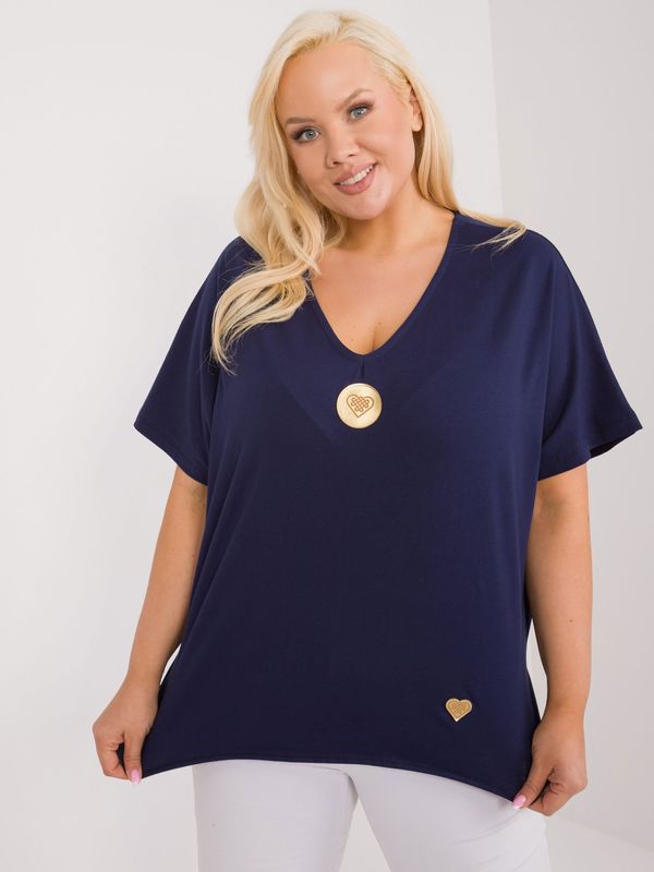 Fashionhunters Navy blue asymmetrical blouse plus size