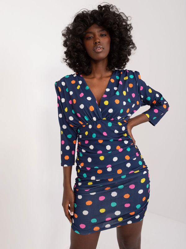 Fashionhunters Navy blue fitted dress with ruffles