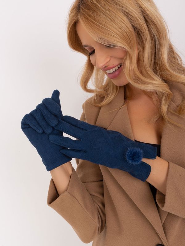Fashionhunters Navy blue gloves with geometric patterns