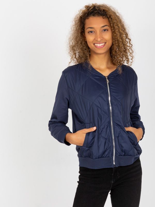 Fashionhunters Navy Blue Quilted Bomber Sweatshirt with RUE PARIS badge