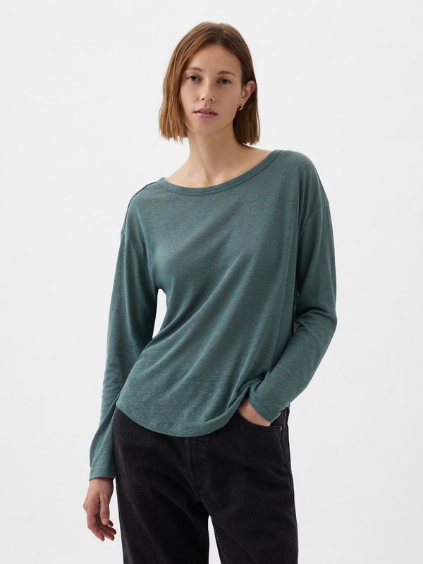 GAP Navy green women's basic T-shirt with linen blend GAP