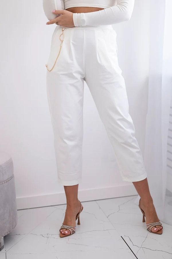 Włoski New Punto Pants Pants with Chain Ecru