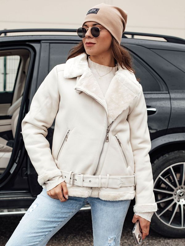 DStreet NORFDIMA women's leather jacket with fur white Dstreet