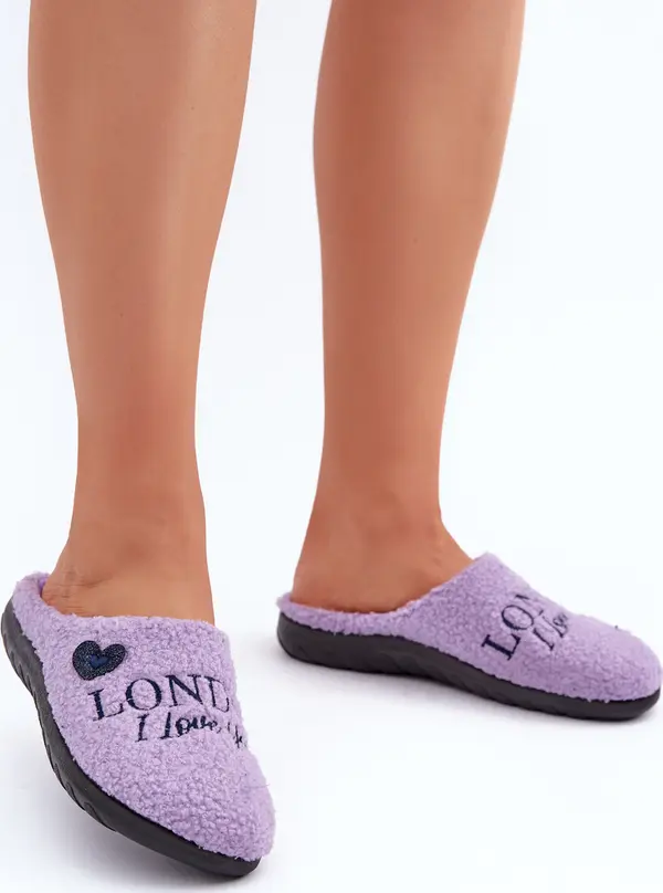 Inblu Обувки За У дома Дамски Чехли С Надпис И Козина Тип Баране Фиолетови Inblu