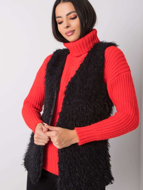 Fashionhunters OH BELLA Черна кожена жилетка