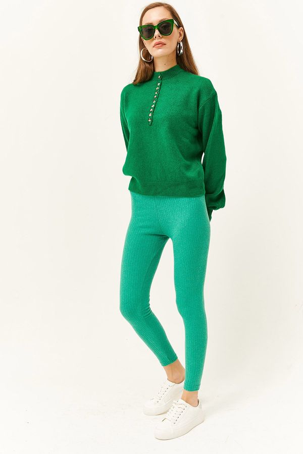 Olalook Olalook Дамска трева зелена дебела оребрена повдигане гамаши