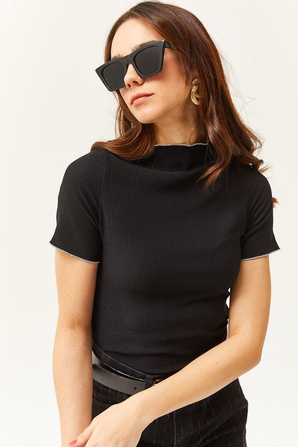 Olalook Olalook Women's Black Baby Overlock Knitted Blouse