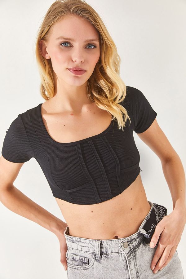Olalook Olalook Women's Black Corset Square Collar Crop Top