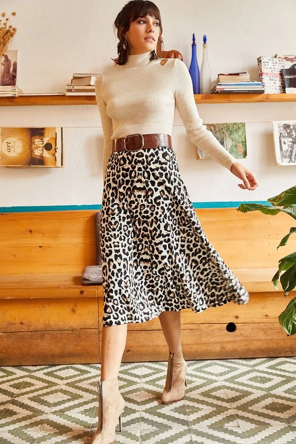 Olalook Olalook Women's Black Mink Suede Textured A-Line Skirt With Elastic Waist