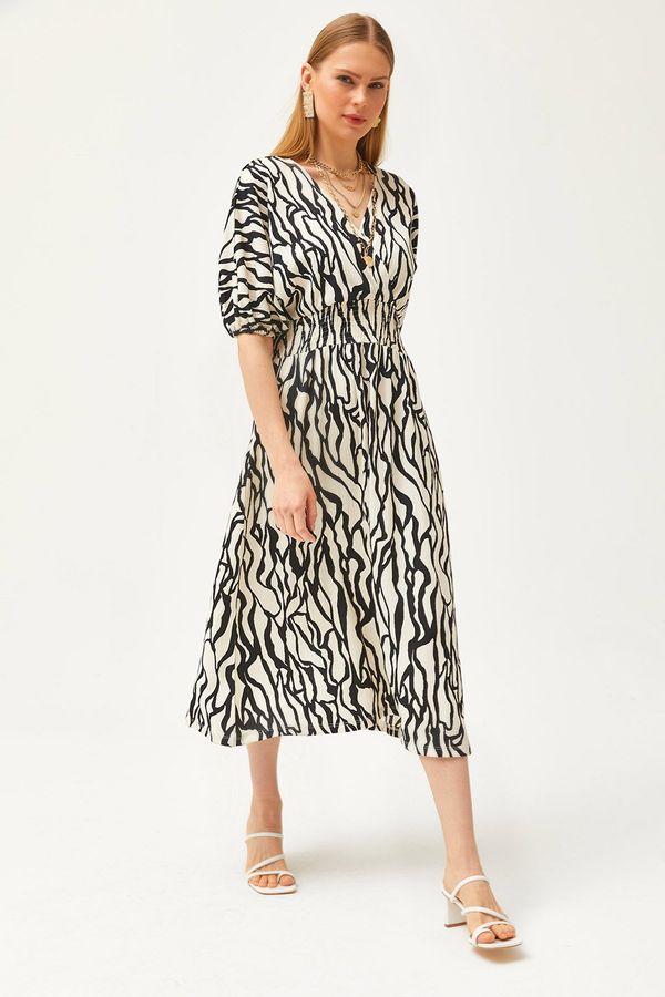 Olalook Olalook Women's Black Waist Gimped Double Breasted Collar Midi Dress