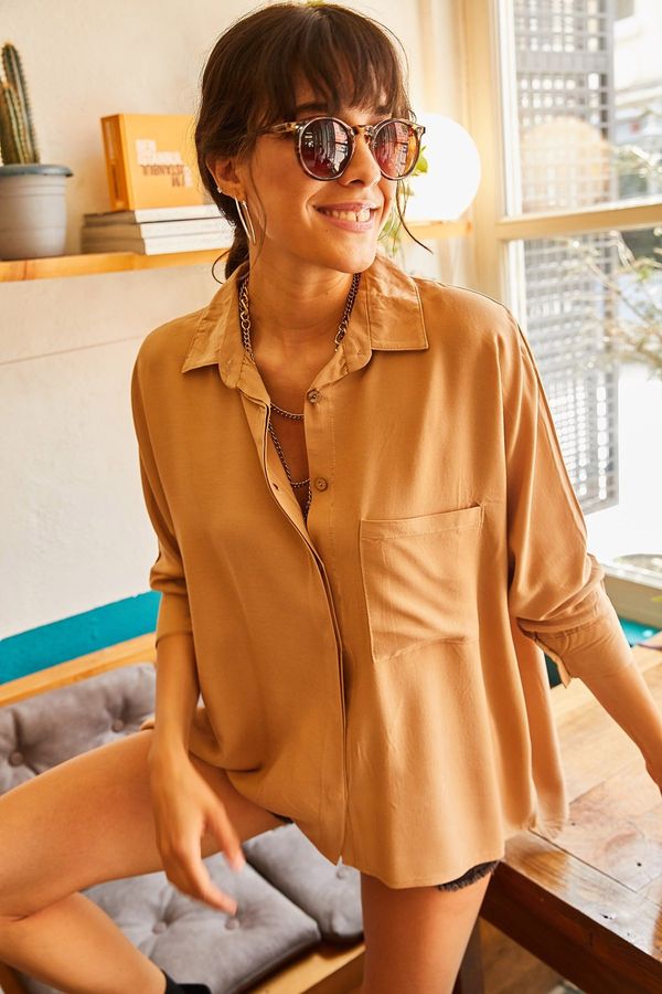 Olalook Olalook Women's Coffee Milky Shirt with Pocket. Loose Shirt 11