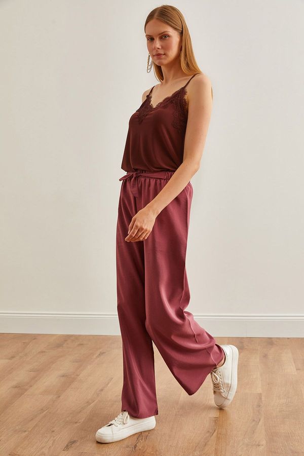 Olalook Olalook Women's Dusty Rose Belted Elastic Waist Palazzo Ayrobin Trousers