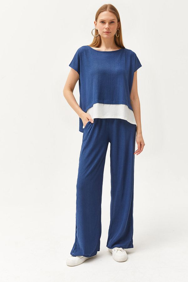 Olalook Olalook Women's Indigo Top Blouse Bottom Trousers Suit