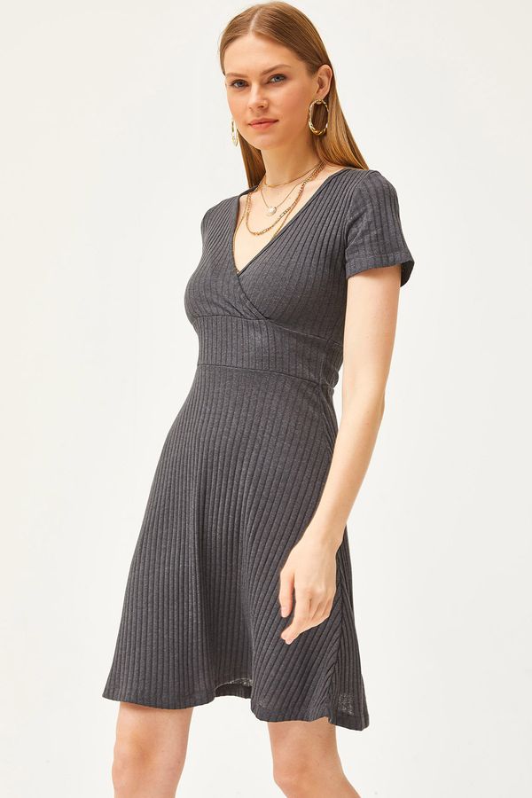 Olalook Olalook Women's Smoky Double Breasted Collar Short Sleeve Mini Flared Dress